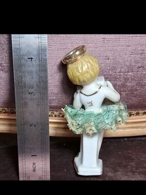 Vintage Porcelain Angel Ballerina Figurine in Mint Green Tutu